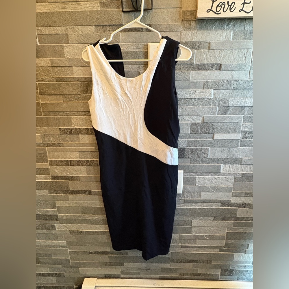 Calvin Klein Black and White Asymmetrical Dress
